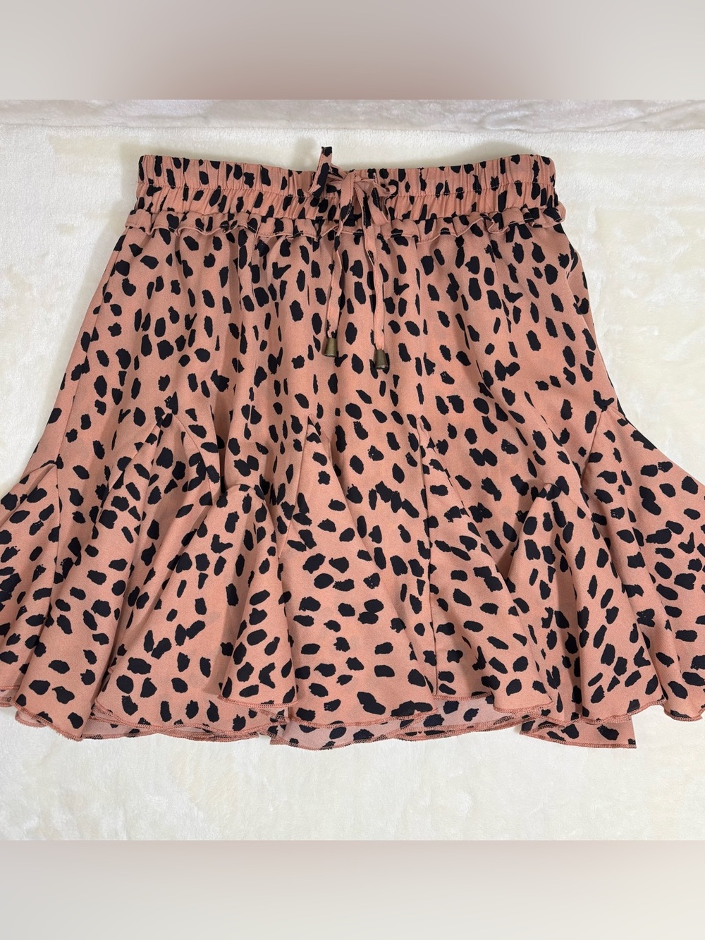Entro Blush Pink Leopard-Print Ruffled Mini Skort Drawstring Elastic Waist Sz S